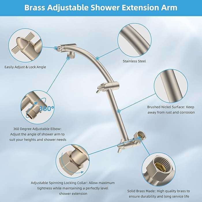 Hibbent All Metal cUPC Certified Rain Shower Head, 10'' High Pressure Rainfall Showerhead with 16" Shower Head Extension Arm, Brass Adjustable Shower Arm Extender, fixed Showerheads, Brushed Nickel - Image 4