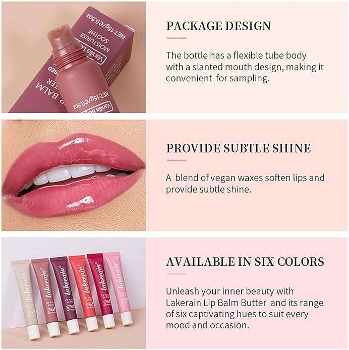 3 Color Glossy Lip Balm Butter Lip Gloss，Moisturizing Non Sticky High Shiny Finish Lip Glow Oil, Natural Plumping Lip Tint Lip Care & Repair Lip Mask for Soft & Smooth & Protect Dry Lip - Image 3