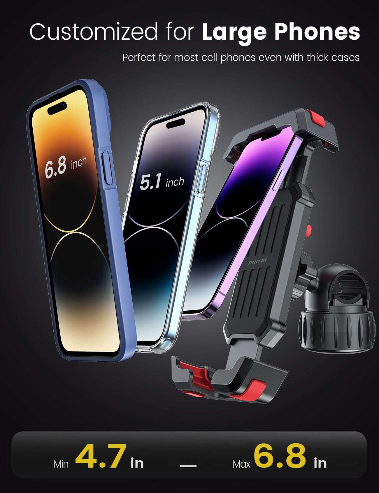 Pnitri 2025 New Upgraded Bike Phone Holder Handlebar - 1S Quick Install, Motorcycle Phone Mount, Bicycle Phone Holder fit Large Phone Case for iPhone Samsung, Dirt Scooter Mini Bike Accessories - Image 4