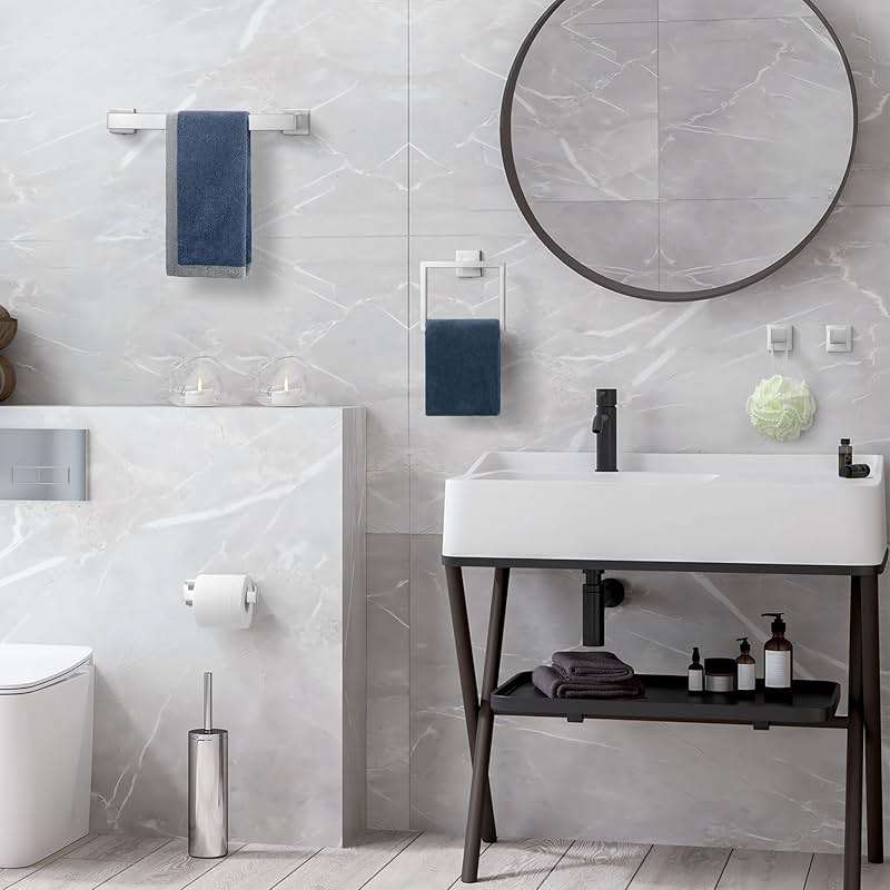 Bathroom Accessories Towel Bar Set: 10 Pieces Brushed Nickel Square Bathroom Hardware SUS304 Stainless Steel - Wall Mounted Towel Rack&Toilet Paper Holder&Towel Ring and Towel Hook - Image 2
