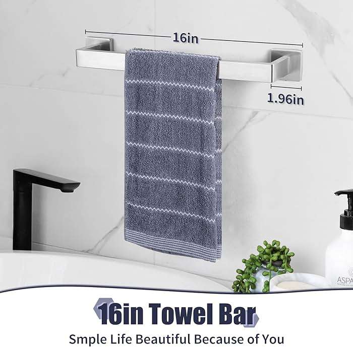 Bathroom Accessories Towel Bar Set: 10 Pieces Brushed Nickel Square Bathroom Hardware SUS304 Stainless Steel - Wall Mounted Towel Rack&Toilet Paper Holder&Towel Ring and Towel Hook - Image 3