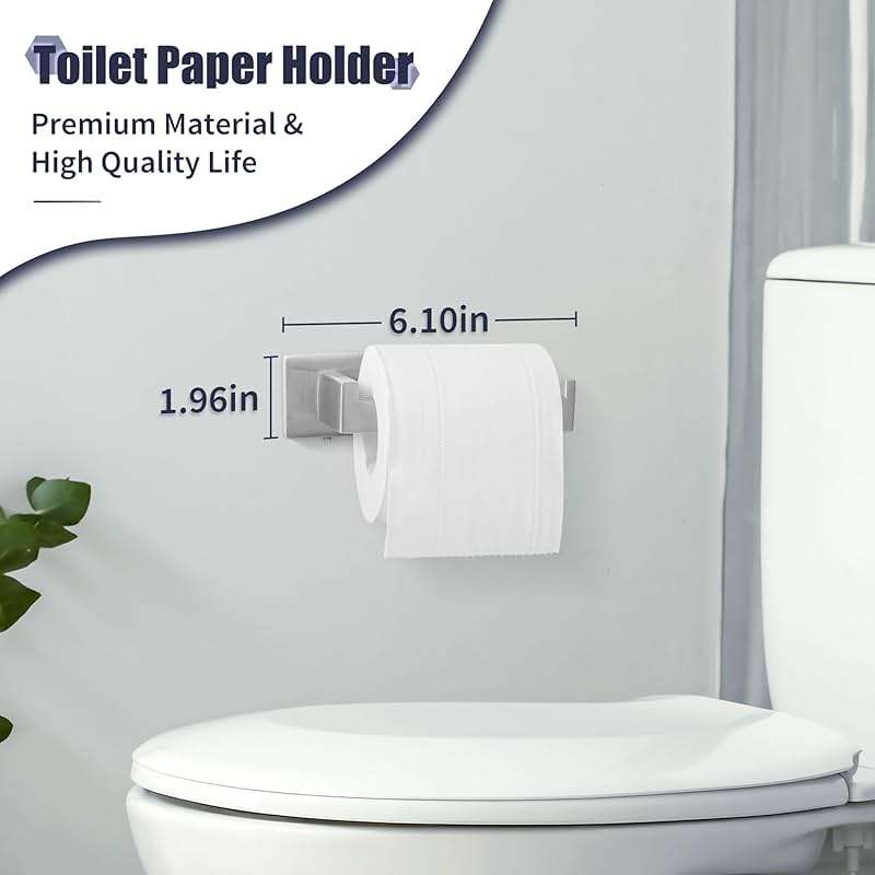 Bathroom Accessories Towel Bar Set: 10 Pieces Brushed Nickel Square Bathroom Hardware SUS304 Stainless Steel - Wall Mounted Towel Rack&Toilet Paper Holder&Towel Ring and Towel Hook - Image 4