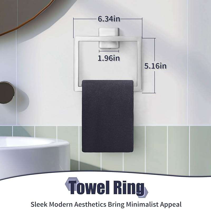 Bathroom Accessories Towel Bar Set: 10 Pieces Brushed Nickel Square Bathroom Hardware SUS304 Stainless Steel - Wall Mounted Towel Rack&Toilet Paper Holder&Towel Ring and Towel Hook - Image 5