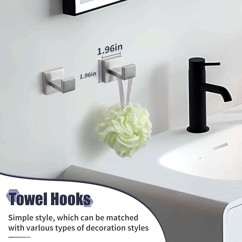 Bathroom Accessories Towel Bar Set: 10 Pieces Brushed Nickel Square Bathroom Hardware SUS304 Stainless Steel - Wall Mounted Towel Rack&Toilet Paper Holder&Towel Ring and Towel Hook - Image 6
