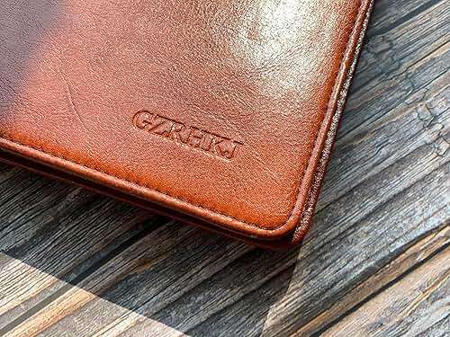Brown Leather Padfolio for Women/Men, Business Leather Binder 3 Ring Portfolio, Personalized Leather Portfolio Binder, Zippered Portfolio Organizer for A4 Notepad & 13-inch Laptop/Tablet - Image 4