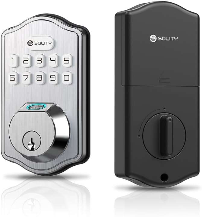 Solity Smart Digital Electronic Deadbolt Door Lock, Keyless Entry, Auto Lock, 50 Custom Codes & Fingerprints, Easy Installation, Keypad for Front & Back Door, AT10 (Satin Nickel) - Image 2