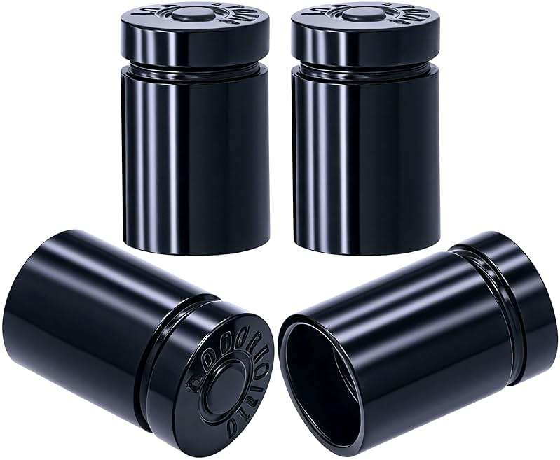 MEAJOO 4PCS Bullet Shell Tire Valve Stem Caps, Leak-Proof Air Caps Cover, Airtight Aluminum Alloy Dust-Proof Car Accessories, Universal for Cars, SUVs, Bikes, Trucks and Motorcycles (Black) - Image 1