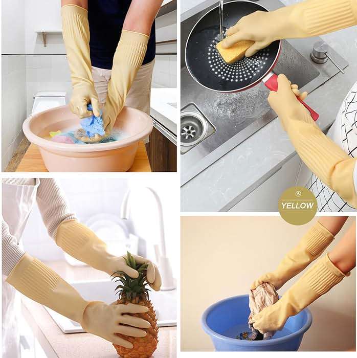 Bamllum 3 Pairs of Rubber Dishwashing Gloves for Kitchen and Household Cleaning – Long Cuff 15", Reusable, Flexible Long-lasting and Non-Slip (Red+Yellow+Green, Large) - Image 5