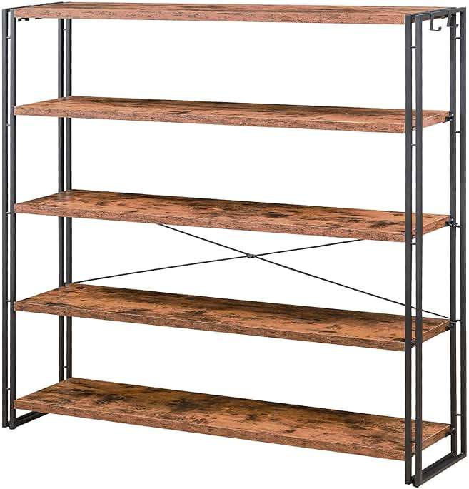 HCHQHS Bookshelf, 5-Tier Industrial Bookcase, Rustic Open Book Shelf, Freestanding Tall Bookshelves with Metal Frame - Image 1