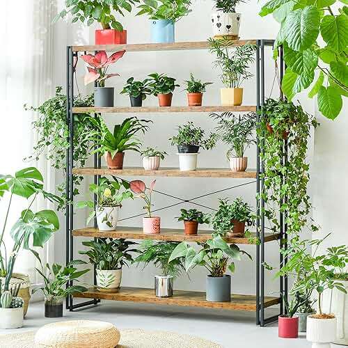HCHQHS Bookshelf, 5-Tier Industrial Bookcase, Rustic Open Book Shelf, Freestanding Tall Bookshelves with Metal Frame - Image 8