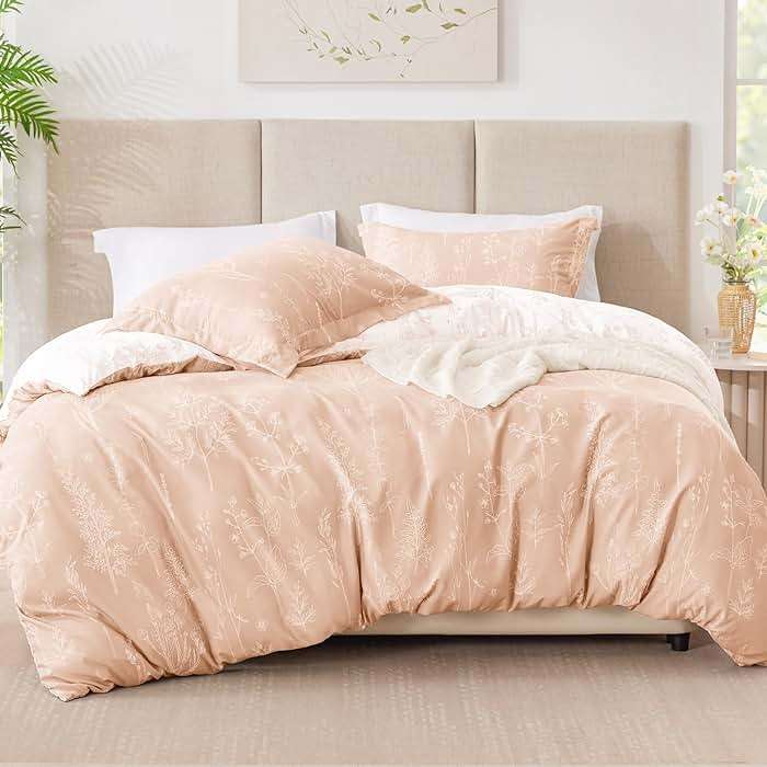 Love's cabin Pink Queen Comforter Set - Queen Size Comforter Set, 3 Pieces Cute Floral Bedding Sets for All Seasons,1 Soft Reversible Botanical Flowers Comforter and 2 Pillow Shams - Image 2