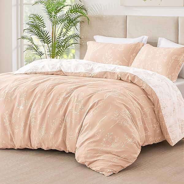 Love's cabin Pink Queen Comforter Set - Queen Size Comforter Set, 3 Pieces Cute Floral Bedding Sets for All Seasons,1 Soft Reversible Botanical Flowers Comforter and 2 Pillow Shams - Image 3