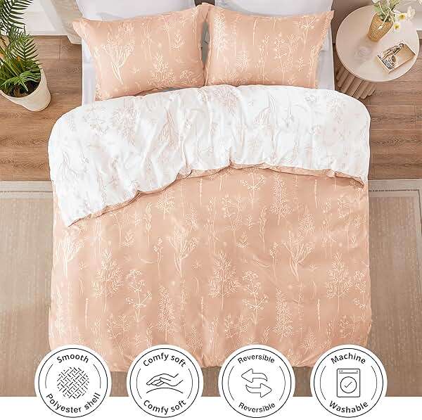 Love's cabin Pink Queen Comforter Set - Queen Size Comforter Set, 3 Pieces Cute Floral Bedding Sets for All Seasons,1 Soft Reversible Botanical Flowers Comforter and 2 Pillow Shams - Image 4
