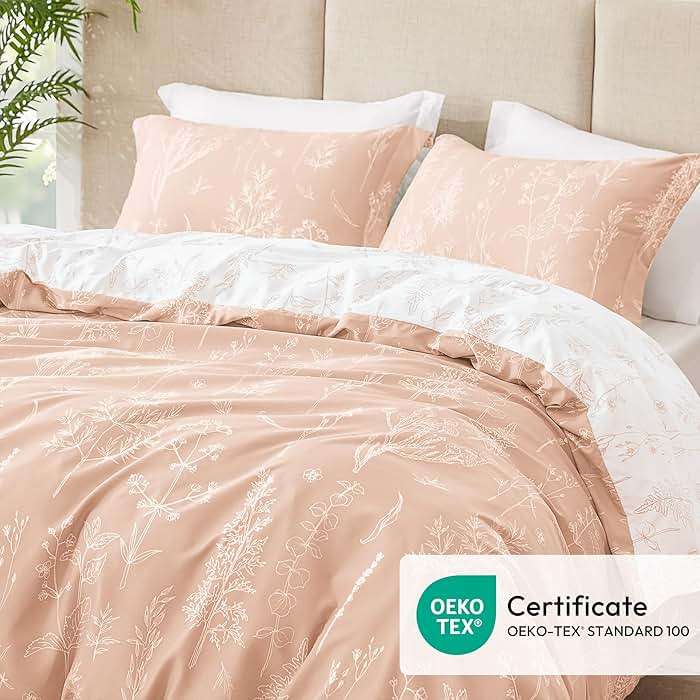 Love's cabin Pink Queen Comforter Set - Queen Size Comforter Set, 3 Pieces Cute Floral Bedding Sets for All Seasons,1 Soft Reversible Botanical Flowers Comforter and 2 Pillow Shams - Image 5