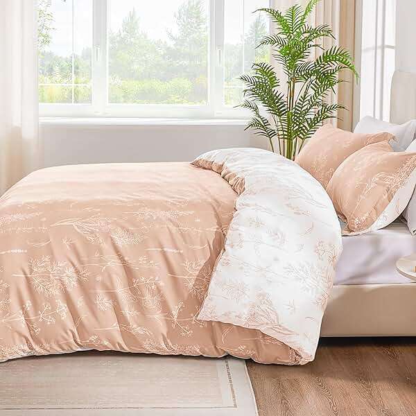 Love's cabin Pink Queen Comforter Set - Queen Size Comforter Set, 3 Pieces Cute Floral Bedding Sets for All Seasons,1 Soft Reversible Botanical Flowers Comforter and 2 Pillow Shams - Image 7