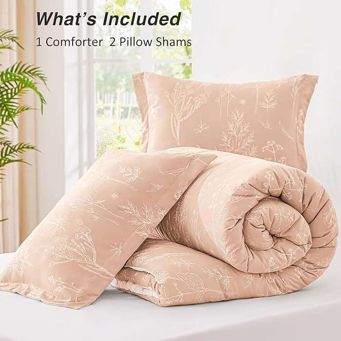 Love's cabin Pink Queen Comforter Set - Queen Size Comforter Set, 3 Pieces Cute Floral Bedding Sets for All Seasons,1 Soft Reversible Botanical Flowers Comforter and 2 Pillow Shams - Image 8