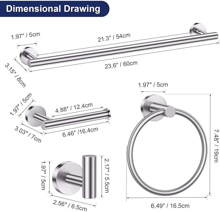 Lairuier 5 Pieces Brushed Nickel Bathroom Accessories Set, 23.6 Inch Bath Towel Bar Set, SUS304 Stainless Steel Bathroom Hardware Set Round Toilet Paper Holder Set Wall Mounted - Image 3