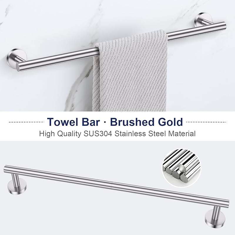 Lairuier 5 Pieces Brushed Nickel Bathroom Accessories Set, 23.6 Inch Bath Towel Bar Set, SUS304 Stainless Steel Bathroom Hardware Set Round Toilet Paper Holder Set Wall Mounted - Image 4