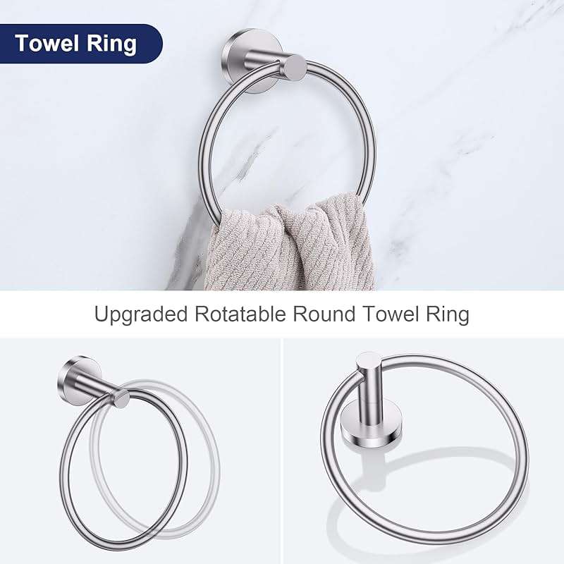 Lairuier 5 Pieces Brushed Nickel Bathroom Accessories Set, 23.6 Inch Bath Towel Bar Set, SUS304 Stainless Steel Bathroom Hardware Set Round Toilet Paper Holder Set Wall Mounted - Image 5