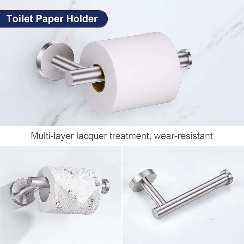 Lairuier 5 Pieces Brushed Nickel Bathroom Accessories Set, 23.6 Inch Bath Towel Bar Set, SUS304 Stainless Steel Bathroom Hardware Set Round Toilet Paper Holder Set Wall Mounted - Image 6