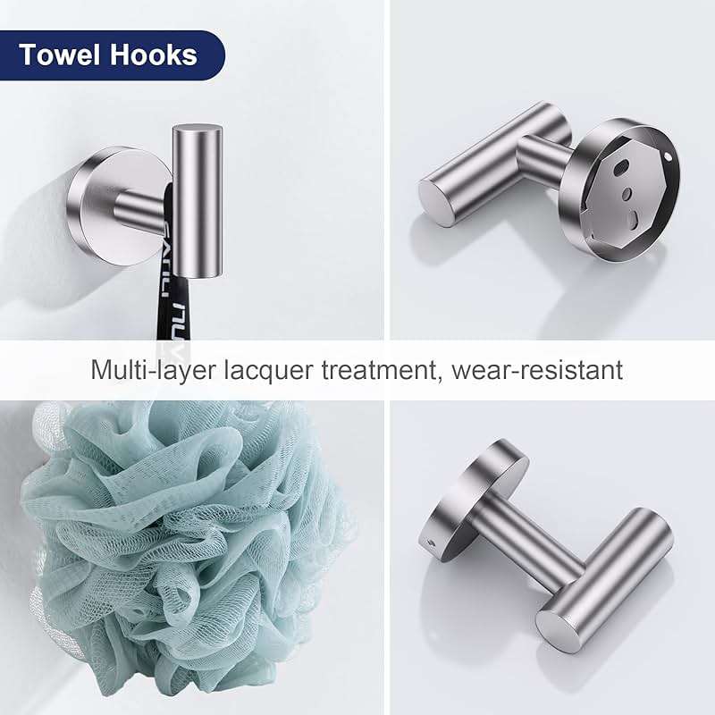 Lairuier 5 Pieces Brushed Nickel Bathroom Accessories Set, 23.6 Inch Bath Towel Bar Set, SUS304 Stainless Steel Bathroom Hardware Set Round Toilet Paper Holder Set Wall Mounted - Image 7