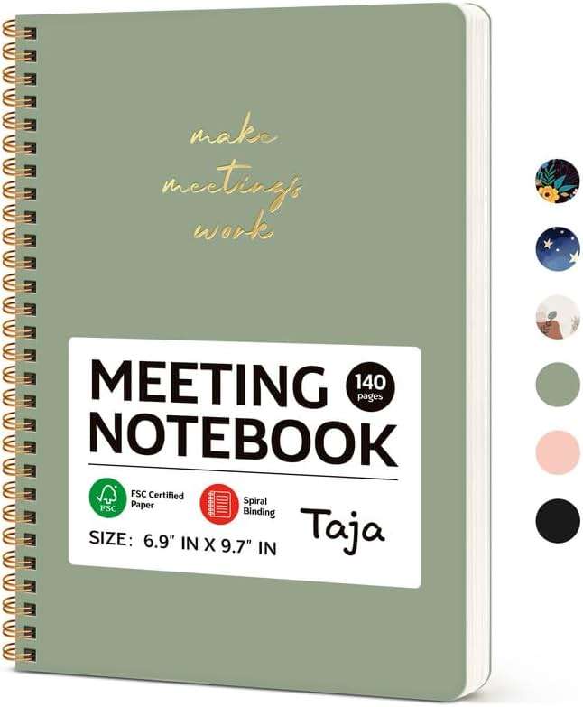 Taja Meeting Notebook for Work Organization - Work notebook with action items, Meeting Minutes Planner Notebook, Perfect Office Supplies for Men & Women - Green - Image 1