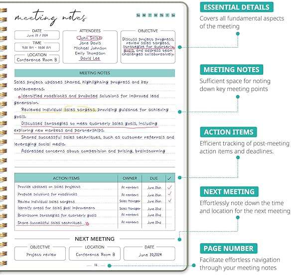 Taja Meeting Notebook for Work Organization - Work notebook with action items, Meeting Minutes Planner Notebook, Perfect Office Supplies for Men & Women - Green - Image 3