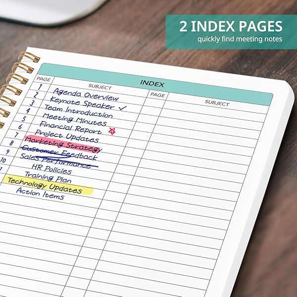 Taja Meeting Notebook for Work Organization - Work notebook with action items, Meeting Minutes Planner Notebook, Perfect Office Supplies for Men & Women - Green - Image 4
