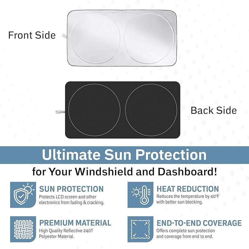 Foldable Car Windshield Sun Shade – 280T Thickened Reflective UV & Heat Shield with Storage Bag, Keeps Interior Cool, Universal Fit for Sedans, SUVs & Trucks – Medium (64" x 32") - Image 3
