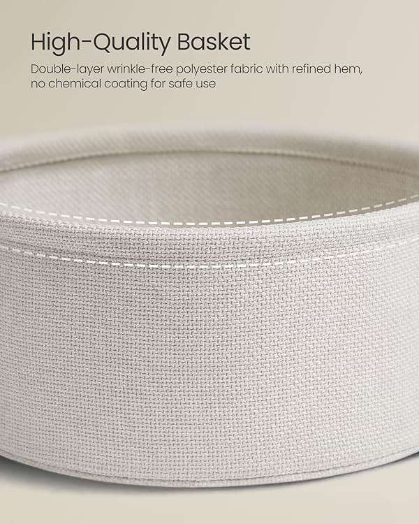 VASAGLE LILEA Collection - Small Round Side End Table, Modern Nightstand with Fabric Basket, Cream White ULET223K67 - Image 7