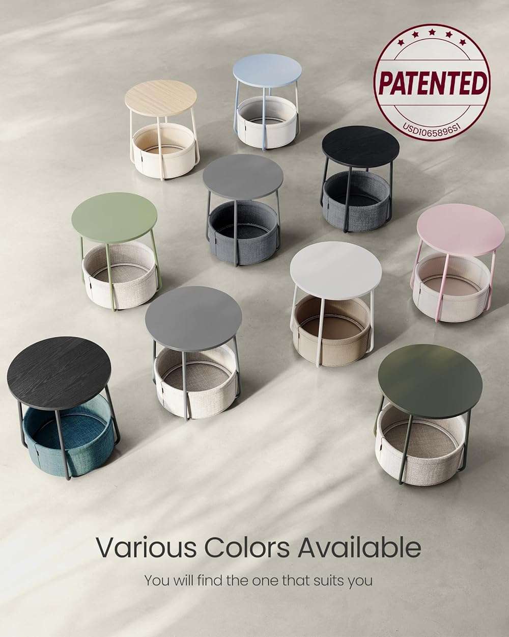 VASAGLE LILEA Collection - Small Round Side End Table, Modern Nightstand with Fabric Basket, Cream White ULET223K67 - Image 9