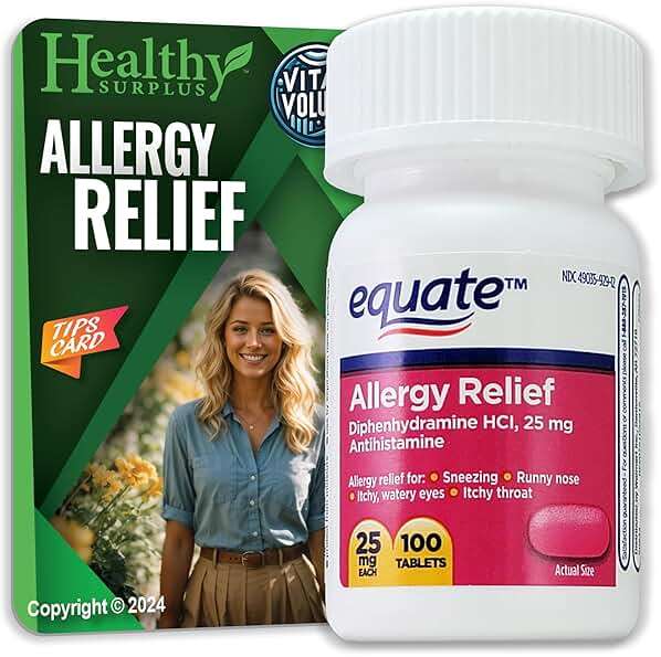 Healthy Surplus® Vital Volumes Tips Card & Equate Allergy Relief Diphenhydramine HCL, 25 mg 100 Tablets Bundle - Image 1