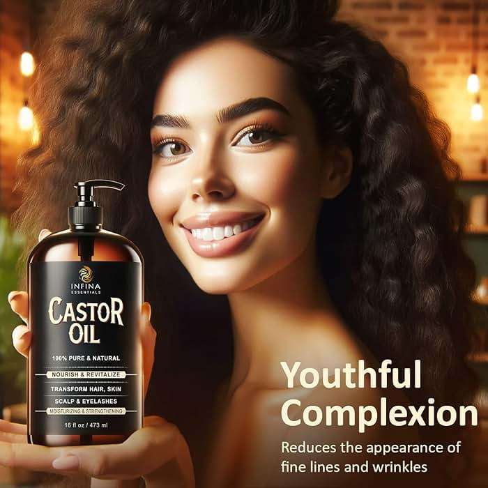 INFINA ESSENTIALS Pure Cold Pressed Castor Oil - Hexane Free, Glass Bottle for Hair Growth, Face, Scalp, Skin & Eyelashes - Nourishing and Moisturizing - 16 fl oz - Image 6
