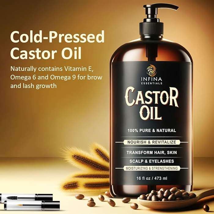 INFINA ESSENTIALS Pure Cold Pressed Castor Oil - Hexane Free, Glass Bottle for Hair Growth, Face, Scalp, Skin & Eyelashes - Nourishing and Moisturizing - 16 fl oz - Image 8
