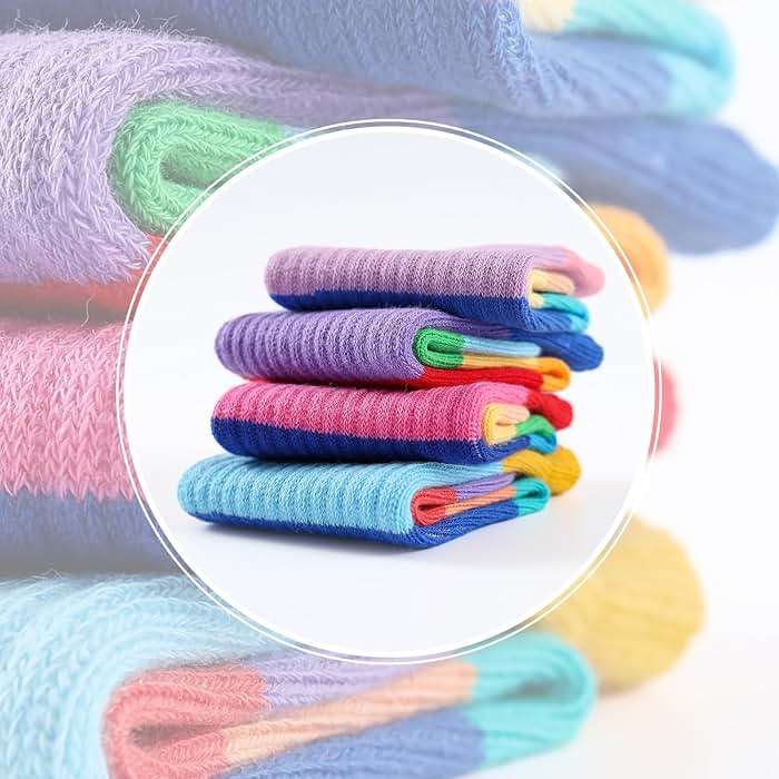MINI PANDA 8 pairs crew socks for girls, Girls Rainbow Stripe cotton Socks - Image 4