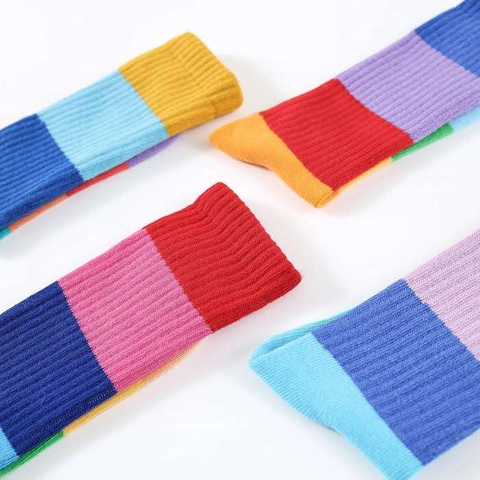 MINI PANDA 8 pairs crew socks for girls, Girls Rainbow Stripe cotton Socks - Image 6