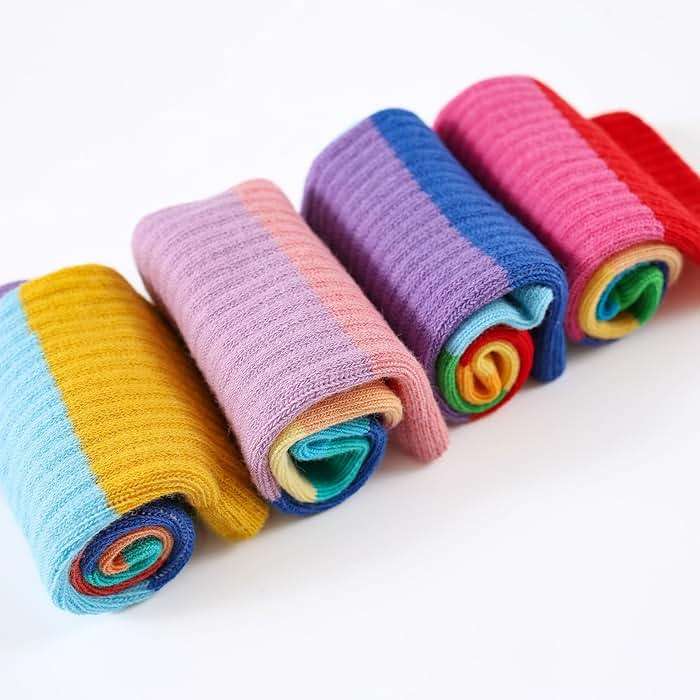 MINI PANDA 8 pairs crew socks for girls, Girls Rainbow Stripe cotton Socks - Image 8