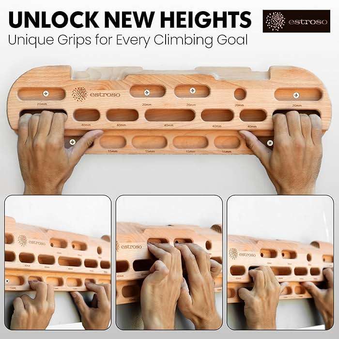 ESTROSO Wooden Hangboard - Training Hang Board with Adjustable Grip Depths, Grip Strengthener, Forearm Exerciser, Pull Ups - Climbing Fingerboard with Installation Kit - Image 2