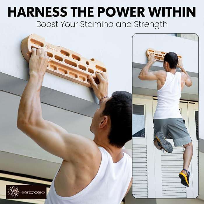 ESTROSO Wooden Hangboard - Training Hang Board with Adjustable Grip Depths, Grip Strengthener, Forearm Exerciser, Pull Ups - Climbing Fingerboard with Installation Kit - Image 3