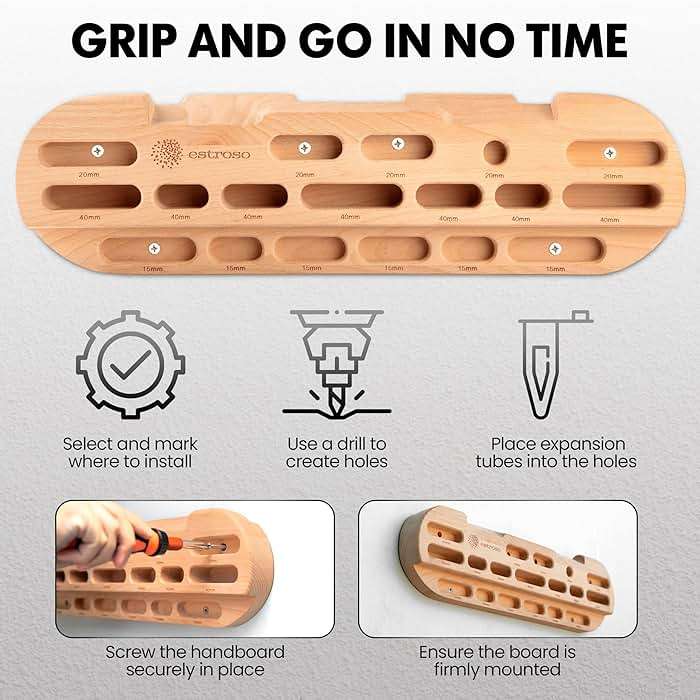 ESTROSO Wooden Hangboard - Training Hang Board with Adjustable Grip Depths, Grip Strengthener, Forearm Exerciser, Pull Ups - Climbing Fingerboard with Installation Kit - Image 4
