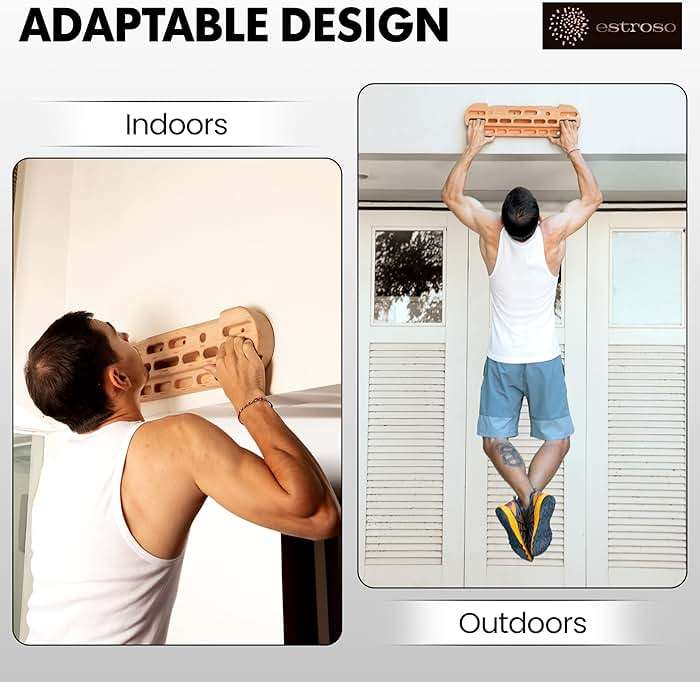 ESTROSO Wooden Hangboard - Training Hang Board with Adjustable Grip Depths, Grip Strengthener, Forearm Exerciser, Pull Ups - Climbing Fingerboard with Installation Kit - Image 6