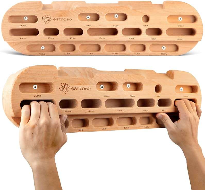 ESTROSO Wooden Hangboard - Training Hang Board with Adjustable Grip Depths, Grip Strengthener, Forearm Exerciser, Pull Ups - Climbing Fingerboard with Installation Kit - Image 7