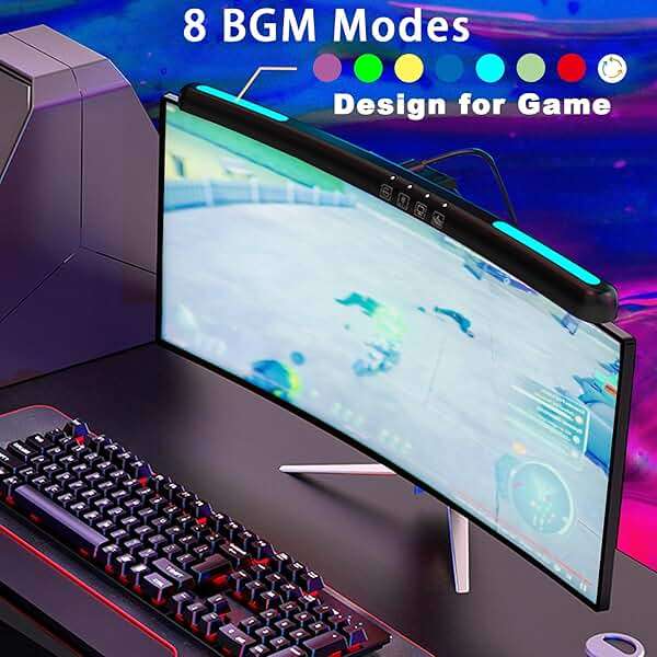 Curved Monitor Light Bar for 24-27 Inch Curved Screens Light Bar with 7 RGB, Stepless Dimming 3 Color Temperatures USB Powered Gaming Computer Light - Image 5