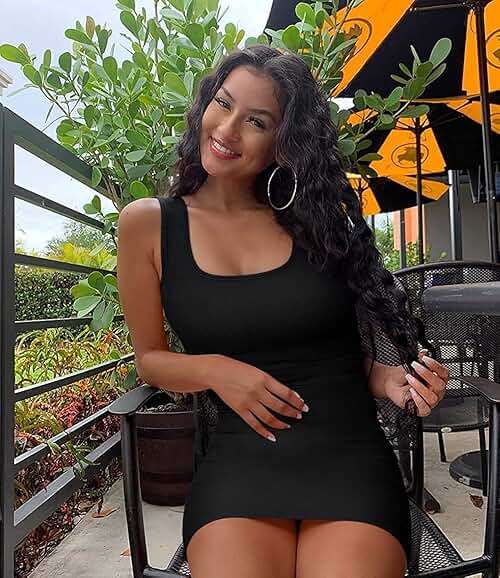 Valiamcep Women's Summer Tank Dress Square Neck Sexy Mini Bodycon Dress Ribbed Knit Fitted Casual Basic Dresses - Image 3