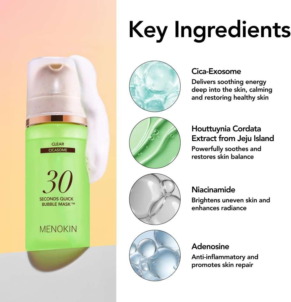 MENOKIN 30 Seconds Quick Bubble Mask [CLEAR] - [Cica] in Micro-bubbles For Soothing & Skin Strengthening, Hydration, Clearer Complexion, Korean Skin Care Essential, 70 Uses, 3.21 fl.oz - Image 5