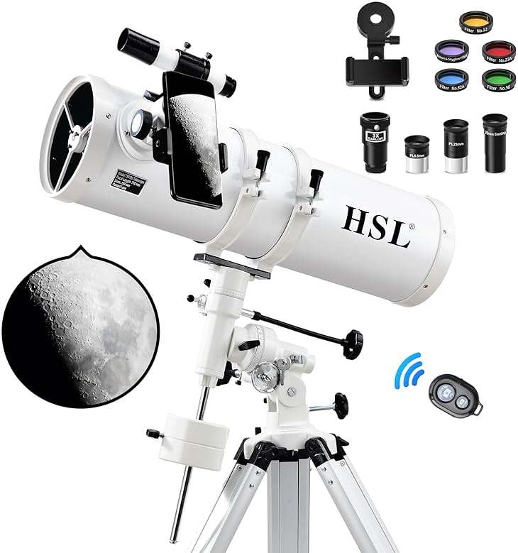 HSL 150EQ Astronomical Reflector Telescope for Adults high Powered,150mm Aperture Professional Telescopes for Adults Astronomy,Comes with 5 Color Filters Set and 3X Barlow Lens - Image 1