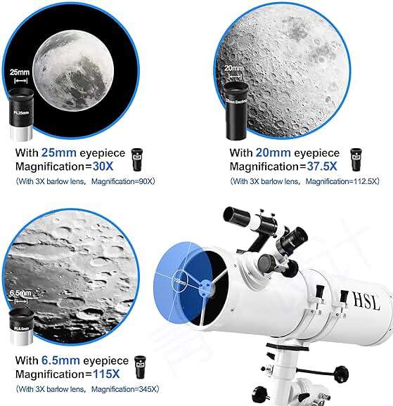 HSL 150EQ Astronomical Reflector Telescope for Adults high Powered,150mm Aperture Professional Telescopes for Adults Astronomy,Comes with 5 Color Filters Set and 3X Barlow Lens - Image 4