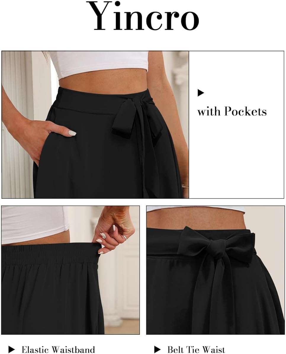 Yincro Women's A-Line Midi Skirt with Pockets High Waist Flared Below The Knee Skirts - Image 3