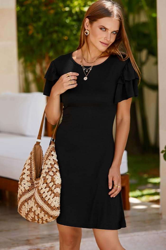 Dokotoo Women 2025 Summer Ruffle Edge Sleeve Dresses Floral Casual Beach Mini Dress with Pocket - Image 2