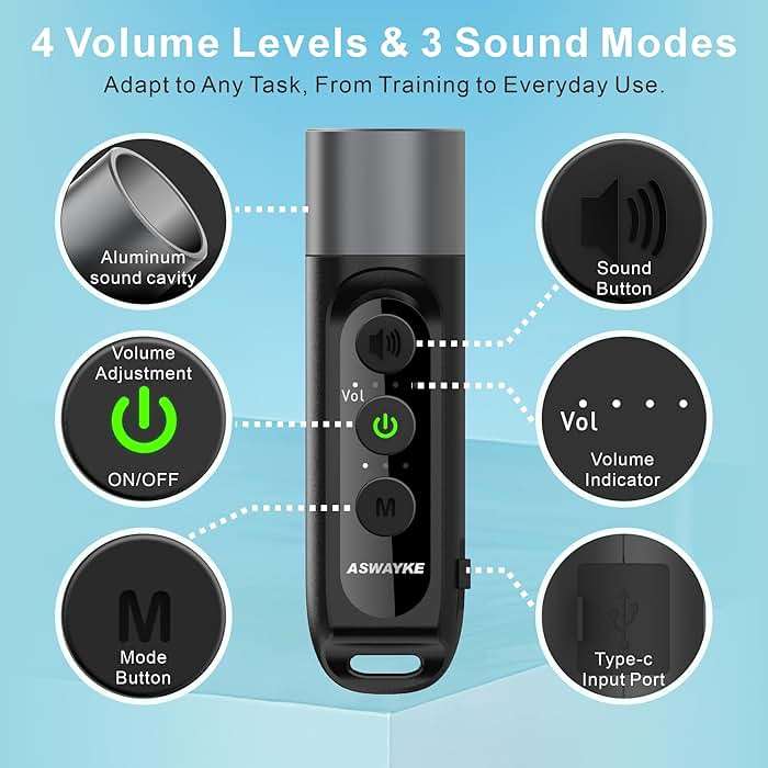 aswayke Electronic Whistle Highest IPX5 Maximum Sound 125db Battery 1000mAh Blue for Coaches Teacher, Sports Whistle - Image 3